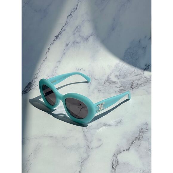 NEW Celine CL40312U Triomphe Blue Round Sunglasses - Picture 9 of 10